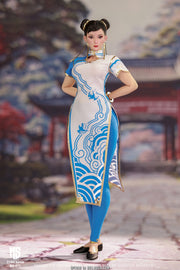 Star Man 1/6 MS-011 Female Fighter Chun-Li Blue Cloud Patterned White Cheongsam Version