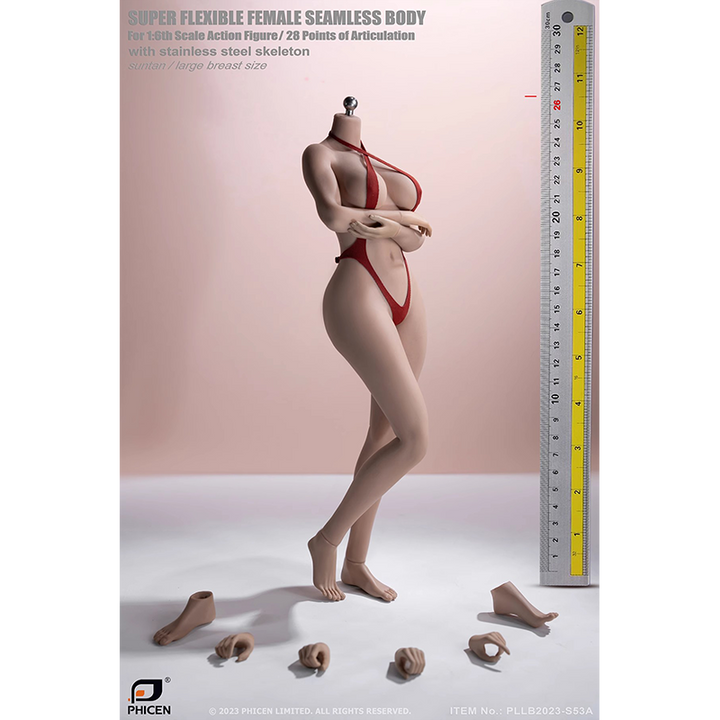 Tbleague 1/6 Pechos Grandes Piel Bronceada Pies Desmontables Sin Escultura De Cabeza Cuerpo Femenino (PLLB2023-S53A)