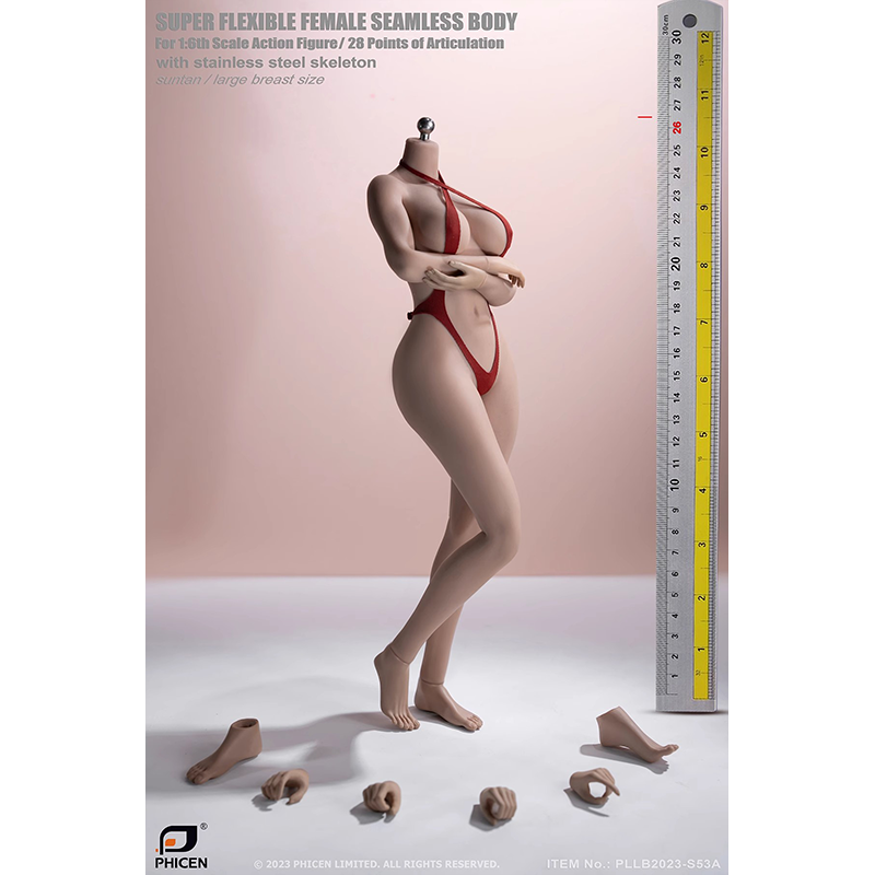 Tbleague 1/6 Pechos Grandes Piel Bronceada Pies Desmontables Sin Escultura De Cabeza Cuerpo Femenino (PLLB2023-S53A)