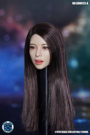Súper pato asiático escala 1/6 cabeza femenina esculpir SDH023A (pelo largo negro) 