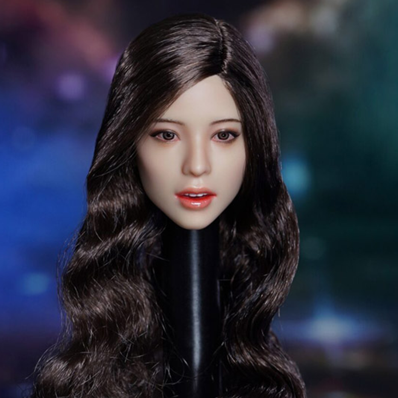Super Duck Asian 1/6 Scale Female Head Sculpt SDH023B (pelo rizado negro) 