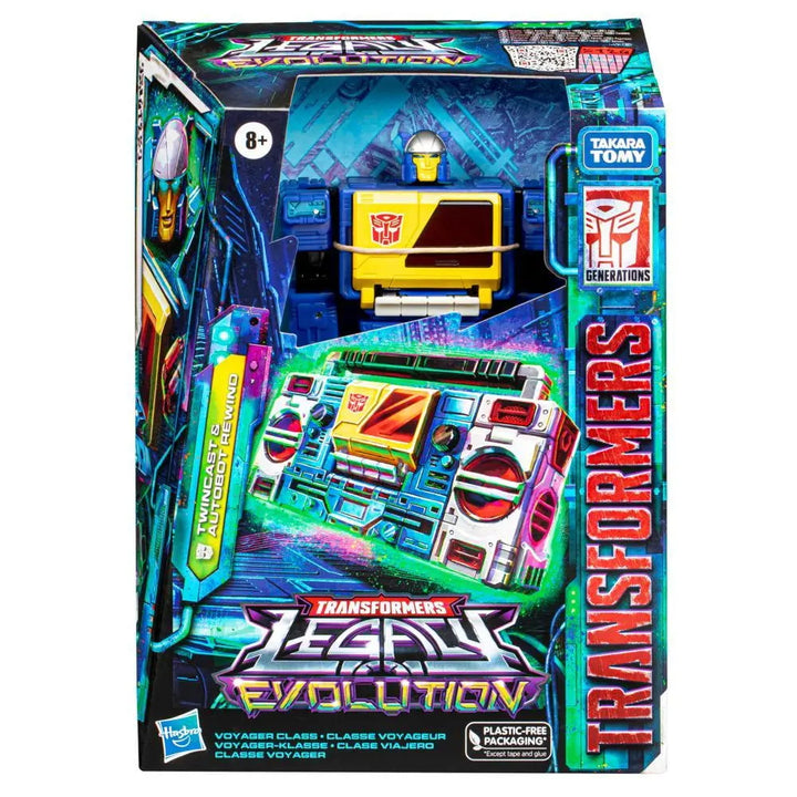 Hasbro Transformers Legacy Evolution Voyager Twincast y Autobot Rewind convirtiendo figuras de acción 