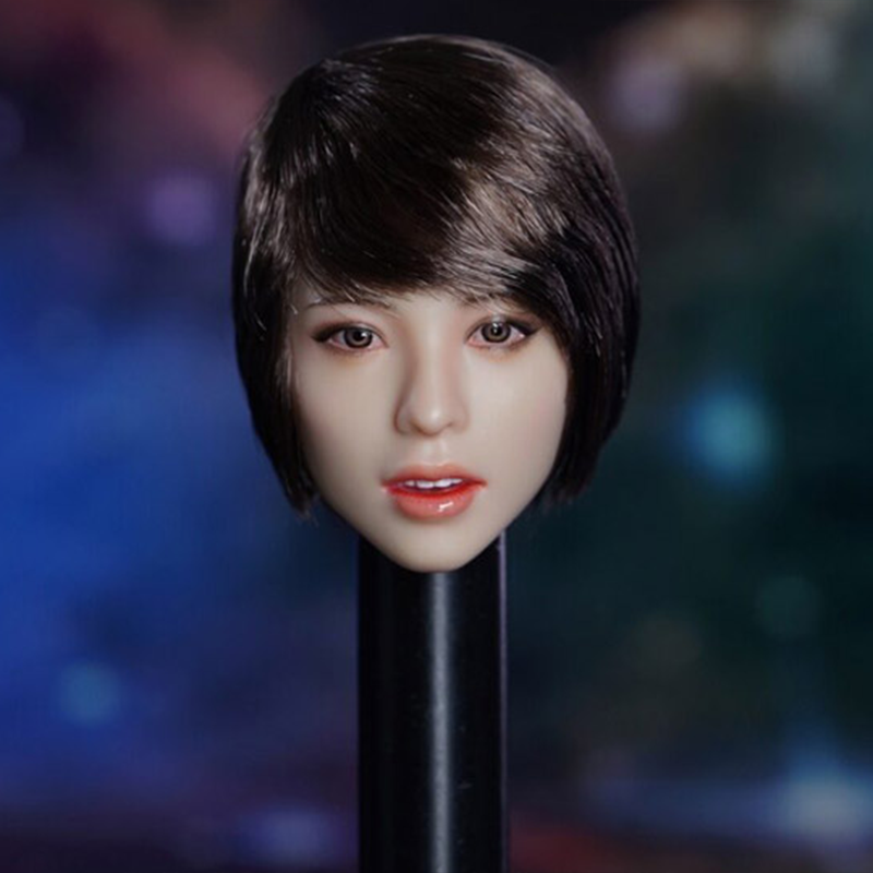Super Duck Asiatische weibliche Kopfskulptur im Maßstab 1/6 SDH023C (schwarzes kurzes Haar) 