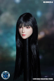 Super Duck Asian Female 1/6 Scale Head Sculpt SDH028A (langes schwarzes gewelltes Haar) 