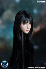 Super Duck Asian Female 1/6 Scale Head Sculpt SDH028A (langes schwarzes gewelltes Haar) 