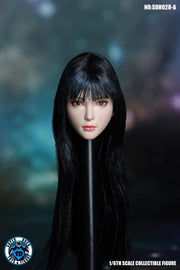 Super Duck Asian Female 1/6 Scale Head Sculpt SDH028A (langes schwarzes gewelltes Haar) 