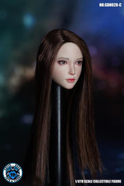 Super Duck Asian Female 1/6 Scale Head Sculpt SDH028C (Long Brown Wavy Hair)