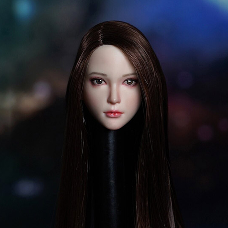 Super Duck Asian Female 1/6 Scale Head Sculpt SDH028C (cabello ondulado marrón largo) 